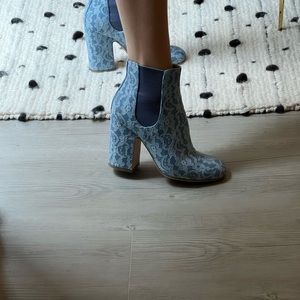 Blue lace up boots, mint condition, box and dust bag